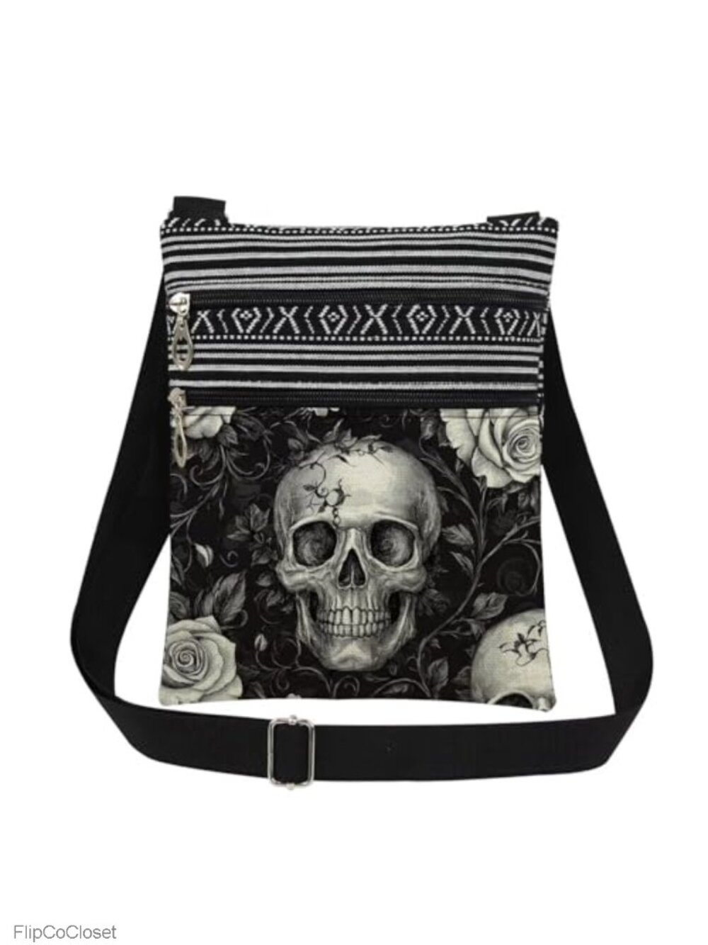 Skull Crossbody Bag Adjustable Strap Polyester Zipper Pouch